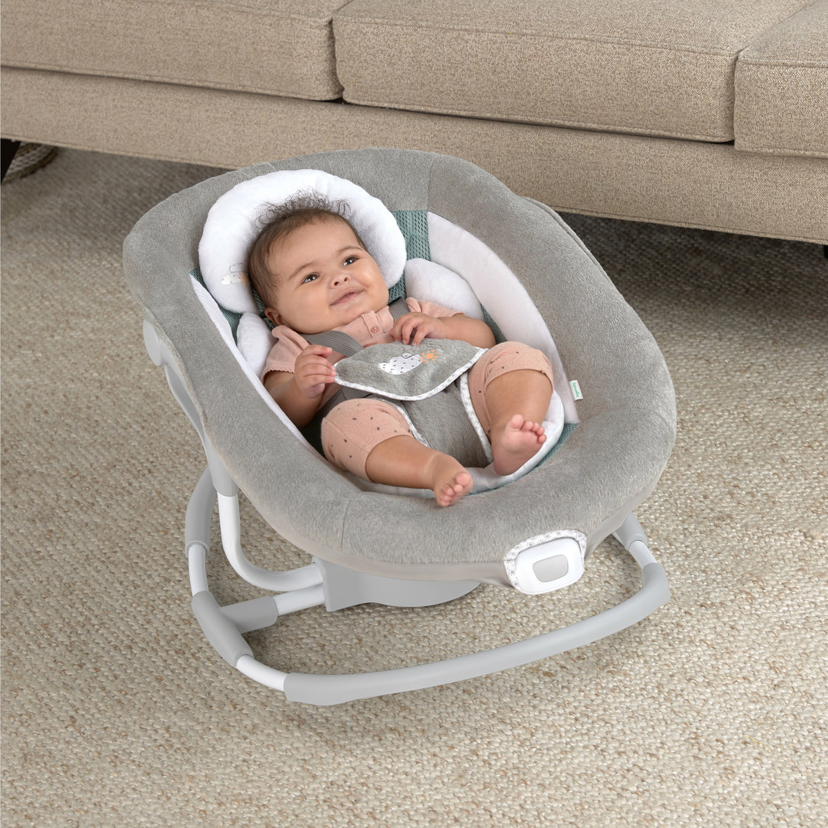 Ingenuity InLighten Motorized Vibrating Baby Swing, Swivel Infant Seat,  Gray 