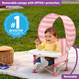 Bright Starts Pop 'N Sit Cabana Portable Booster Chair with UPF Canopy, Indoor/Outdoor, 6 Mos - 3 Yrs - Pink