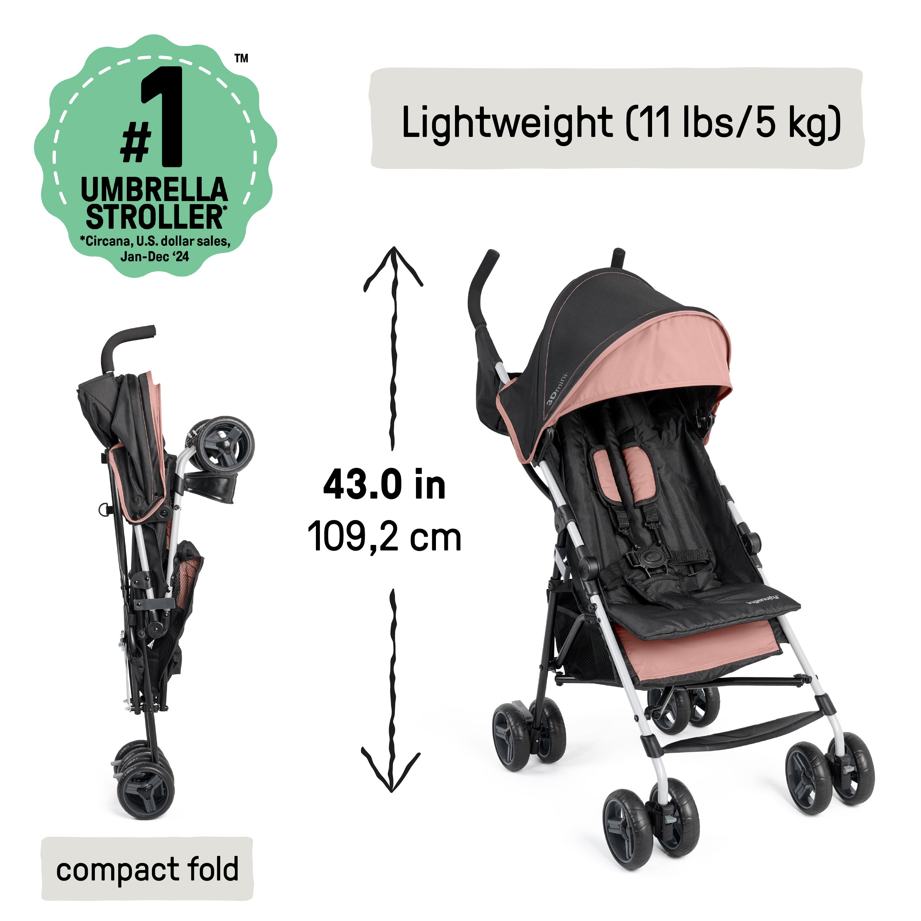 summer infant 3d lite sale Ingenuity 3Dmini Convenience Stroller, Dusty Rose – Kids2, LLC