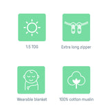 SwaddleMe by Ingenuity Muslin Night Sack Sleeper, Size 3-18 Months, 1pk - Moss