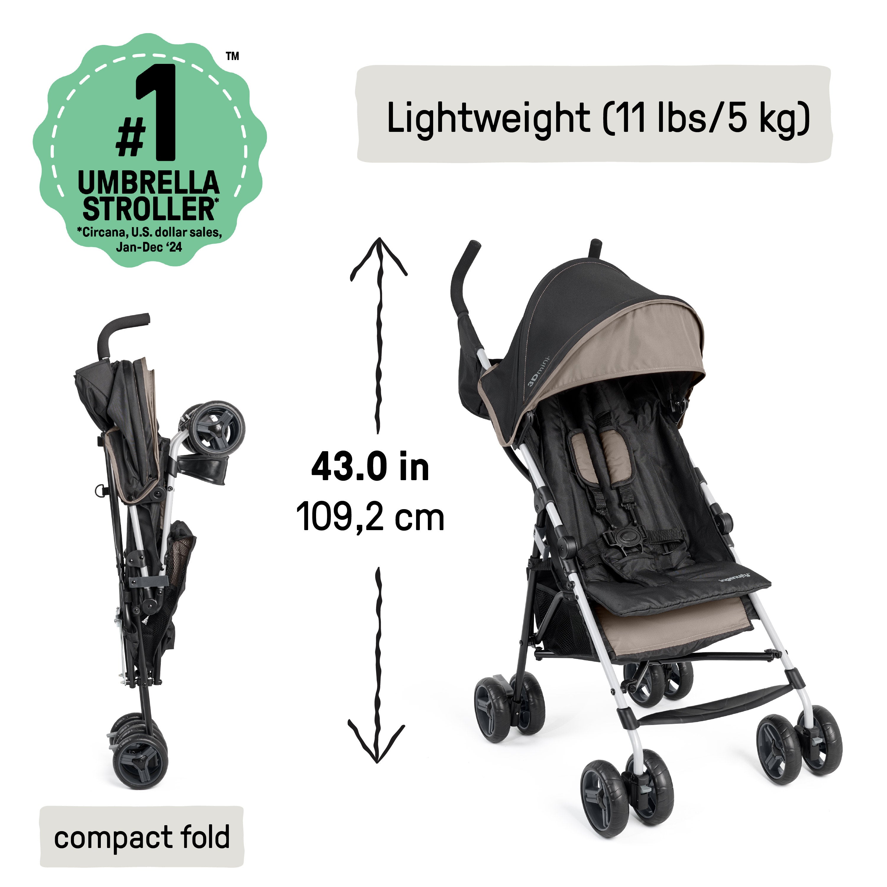 umbrella stroller that reclines back Ingenuity 3Dmini Convenience Stroller, Cashew – Kids2, LLC