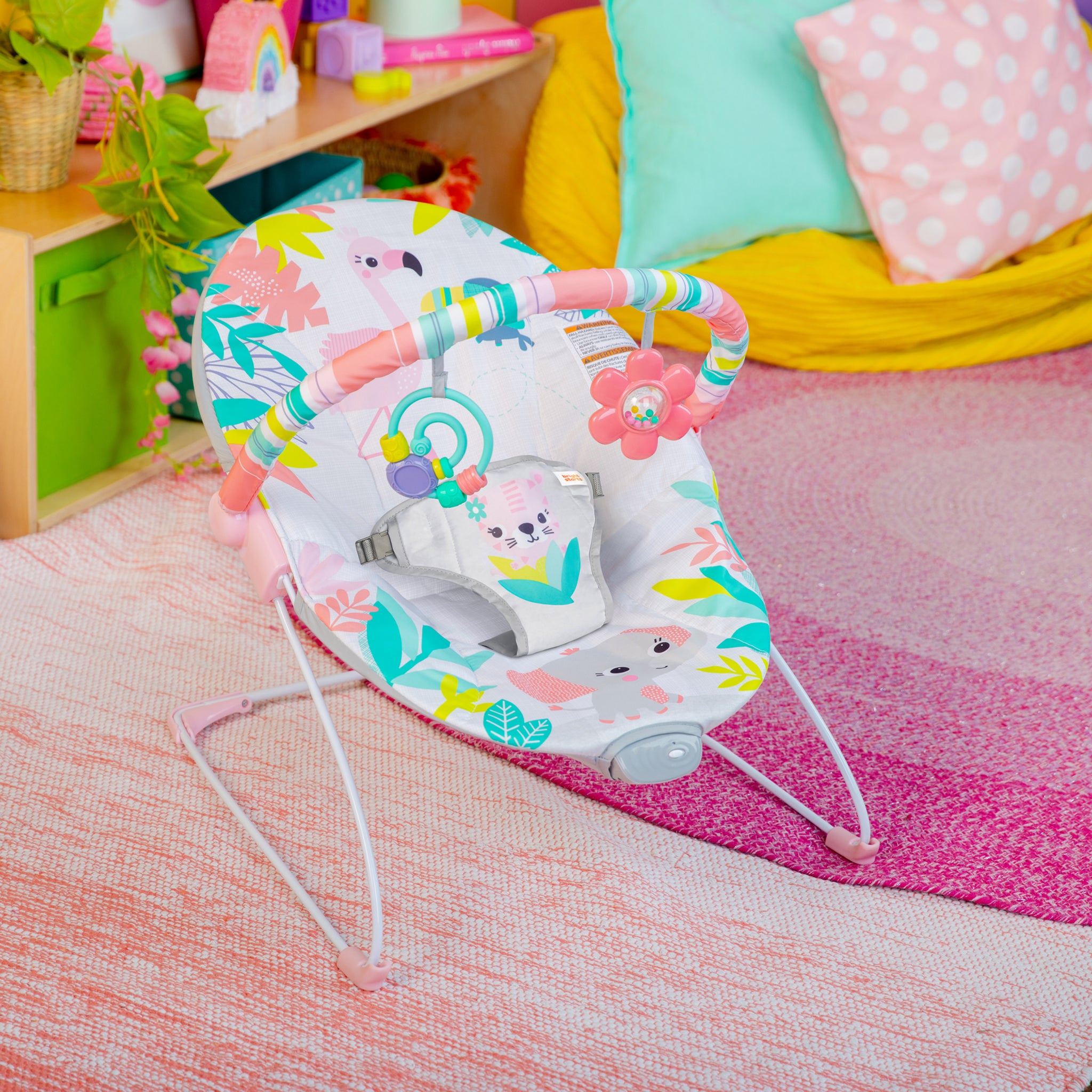 Rainforest Vibes Vibrating Bouncer – Kids2, LLC