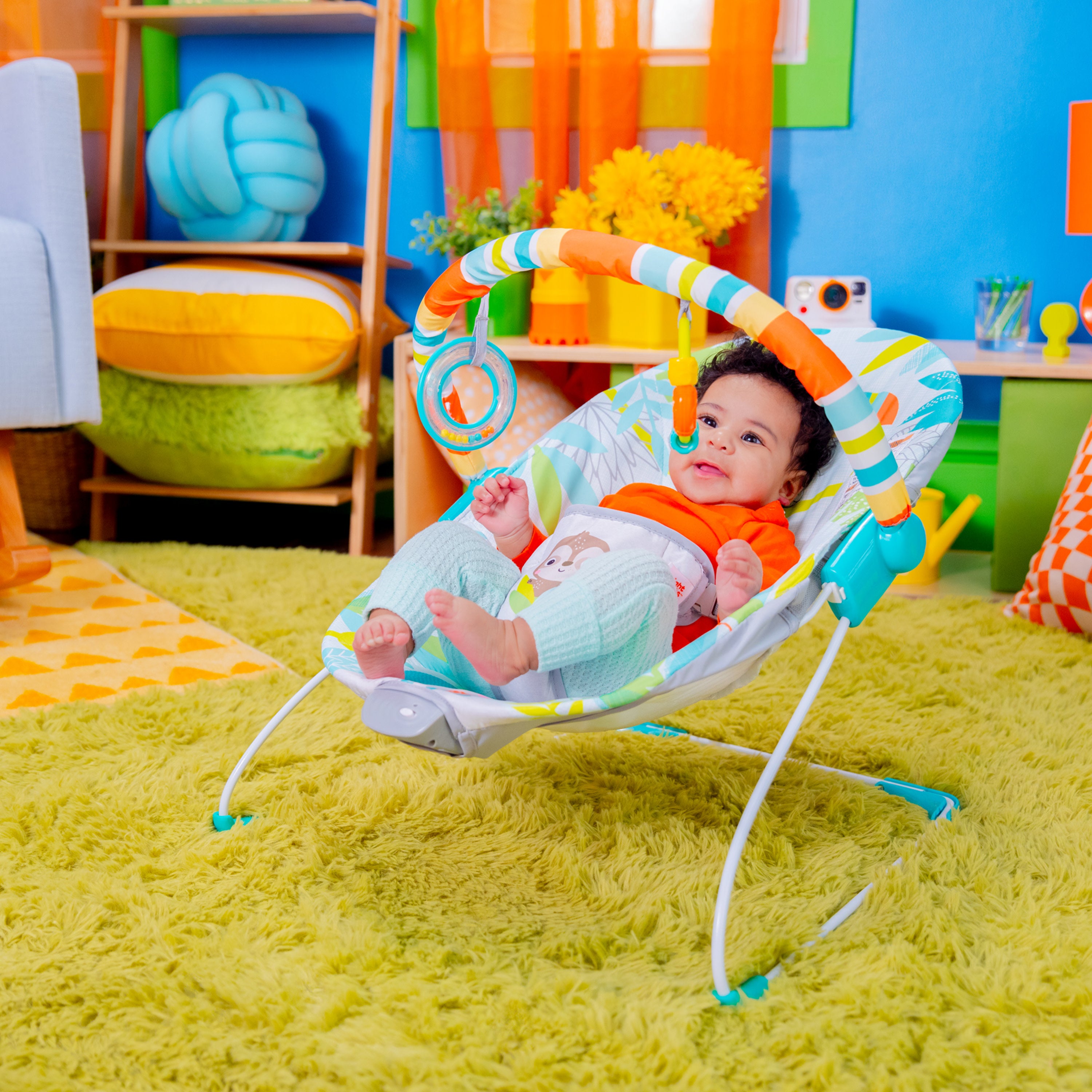 Bright Starts Rainforest Vibes Vibrating Bouncer with Toy Bar Kids2, LLC Bright Starts Rainforest Vibes Vibrating Bouncer with Toy Bar Kids2, LLC