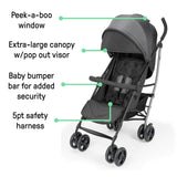 Ingenuity 3Dlite Jewel Convenience Stroller  Lightweight Folding Stroller with Car Seat Compatibility & Extra-Large Canopy - Grey