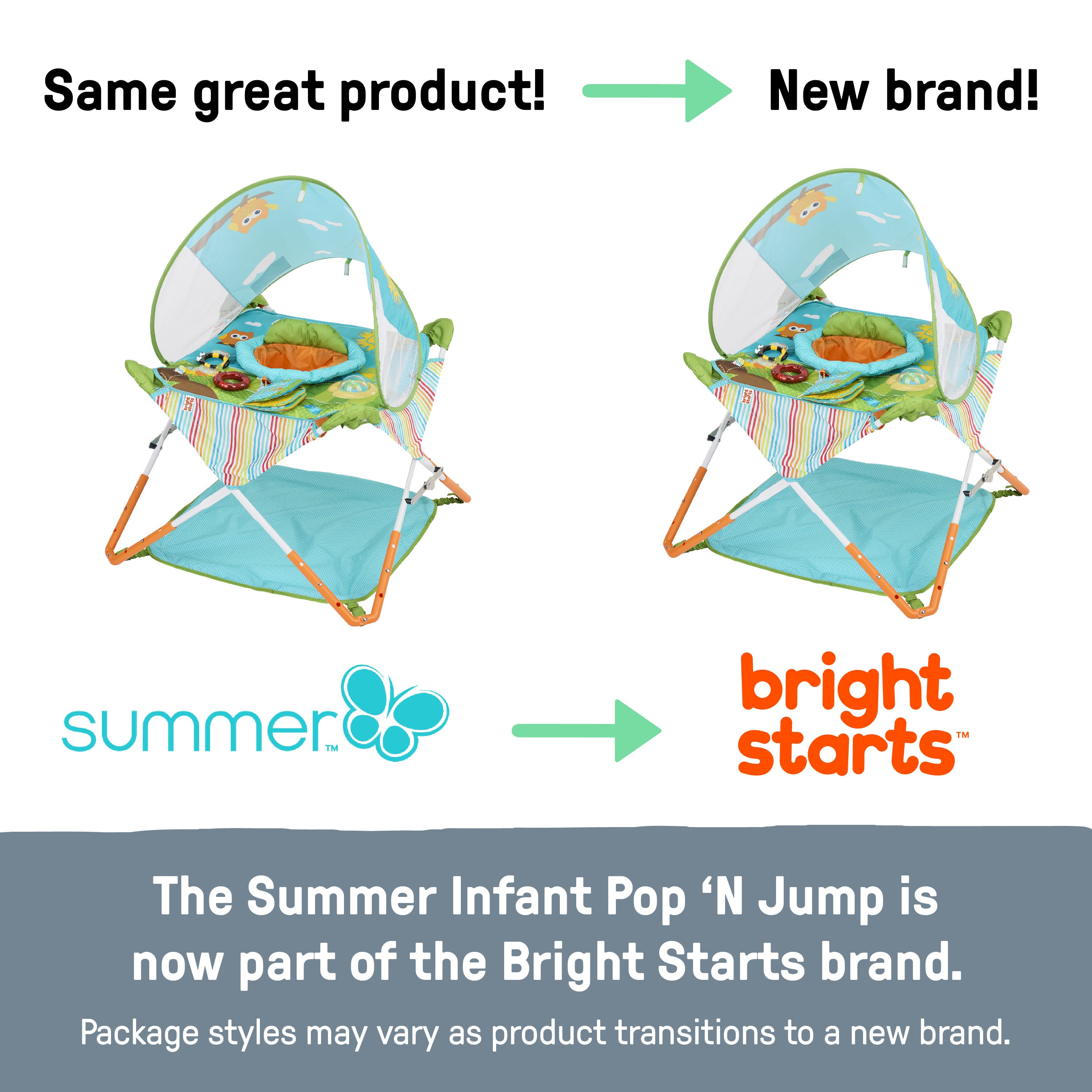 Bright Starts Pop 'N Jump Portable Activity Jumper, Owl Forest – Kids2, LLC