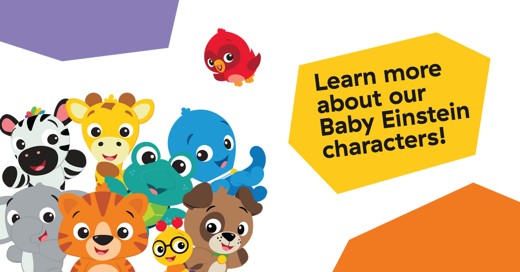 Baby Einstein characters Cal, Neptune, Zen, Tinker, Dean, Opus, Earl, Roxy, and Gigi.