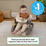 Ingenuity Prop Spot Learn-to-Sit Floor Seat with Tray, Adjustable Baby Support Seat, Soft Boucl Cushion, Foldable - Tan