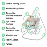 Ingenuity SimpleComfort Piano Playtime 4-in-1 Baby Swing & Rocker