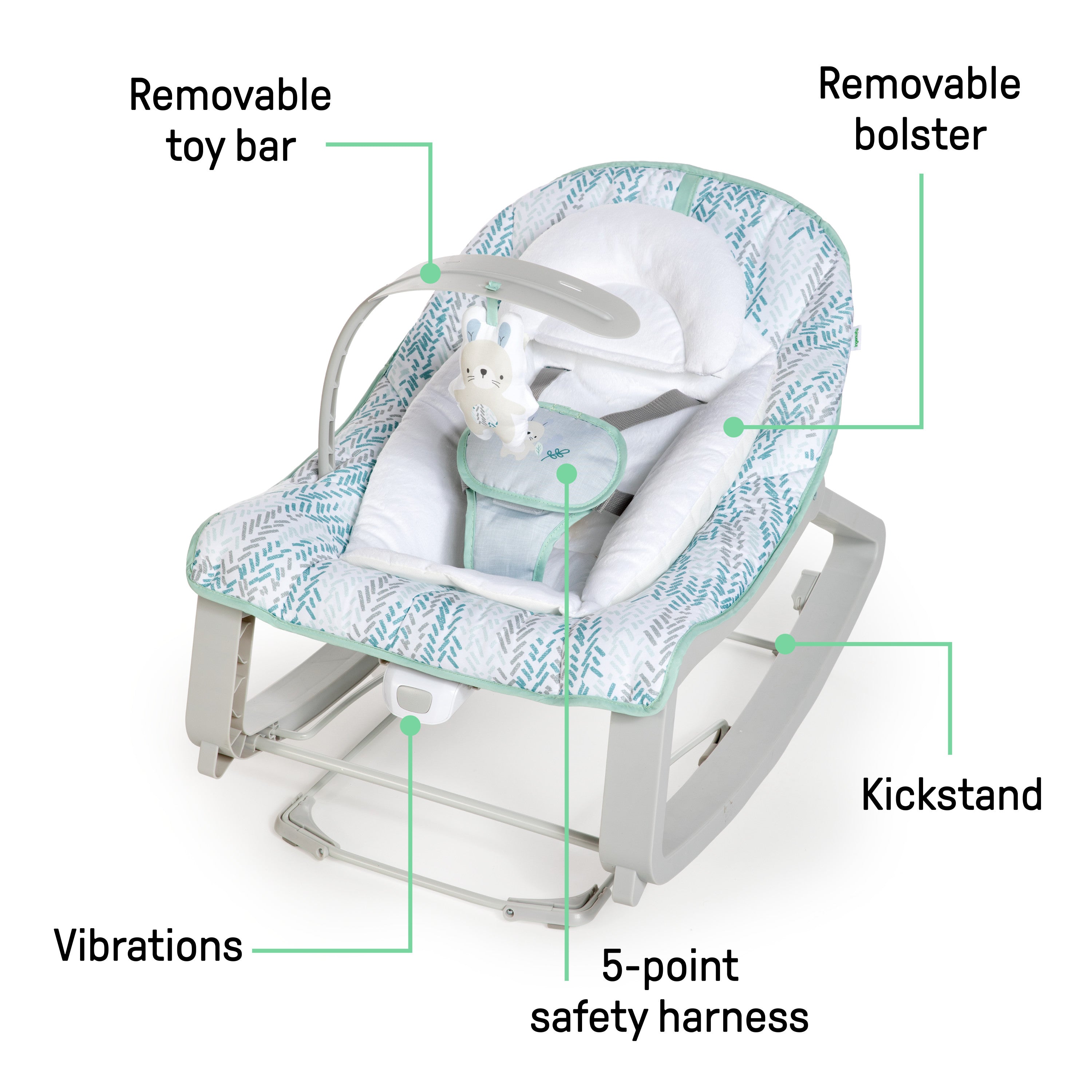 Ingenuity Keep Cozy 3-in-1 Grow with Me Baby Bouncer, Rocker & Toddler Seat, Spruce Kids2, LLC Ingenuity Keep Cozy 3-in-1 Grow with Me Baby Bouncer, Rocker & Toddler Seat, Spruce Kids2, LLC