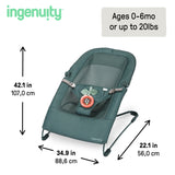 Ingenuity Stow & Go Folding Baby Bouncer Compact Portable Infant Seat with Vibration & Toy - Grey