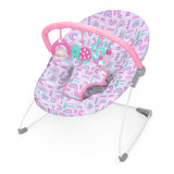 Bright Starts Confetti Rainbow Baby Bouncer, 3 Toys with Removable Toy Bar & Machine Washable Seat Pad, Purple, 0M+