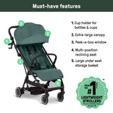 Ingenuity 3D Travelmate Pro Compact Travel Stroller with Ride-Along Buddy Board, One-Hand Fold, Car Seat Compatible, Protective Canopy