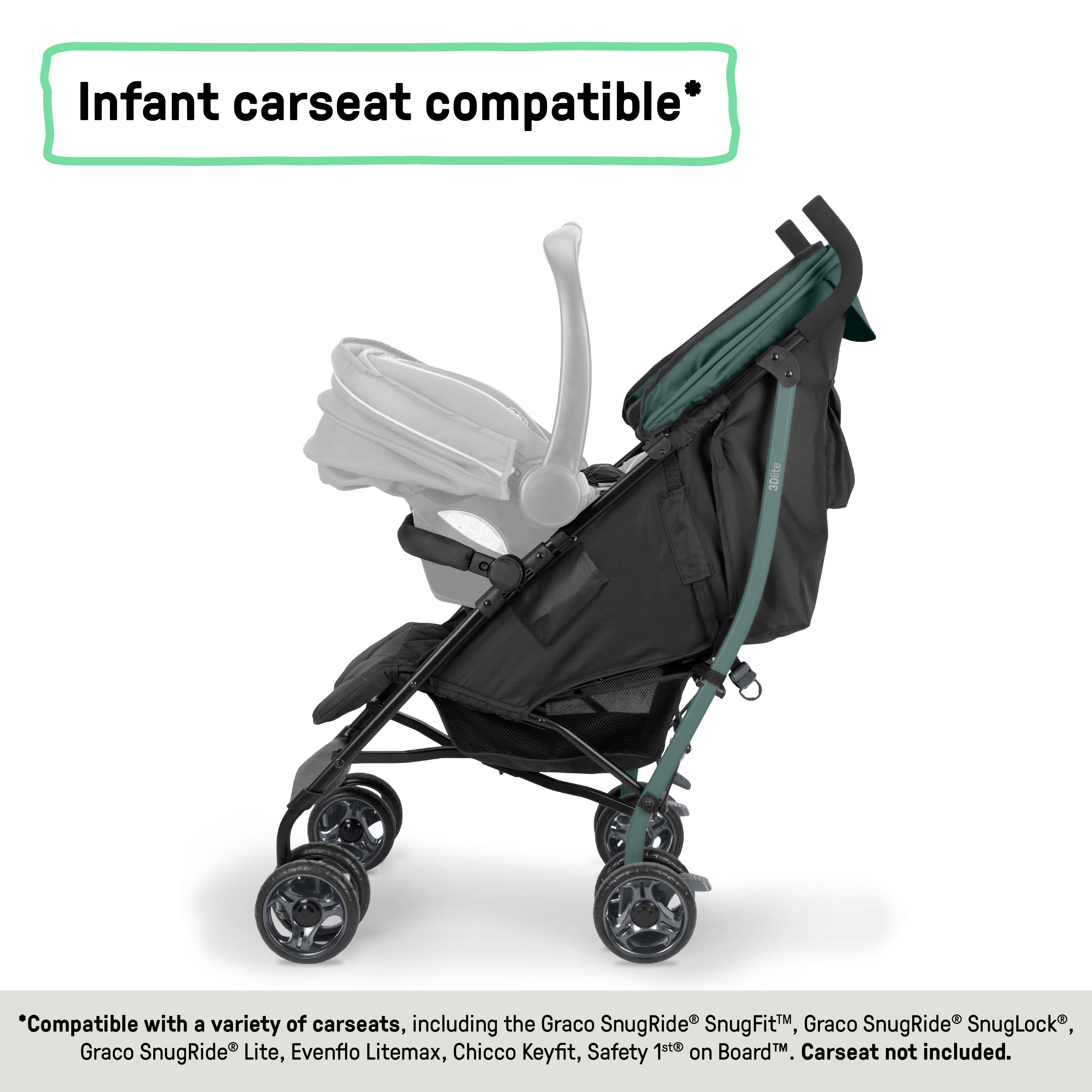 Ingenuity 3Dlite Jewel Convenience Stroller Lightweight Folding Stroller with Car Seat Compatibility & Extra-Large Canopy