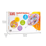 Bright Starts Confetti Rainbow Baby Bouncer, 3 Toys with Removable Toy Bar & Machine Washable Seat Pad, Purple, 0M+