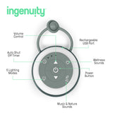 Ingenuity Serenity Glow Portable Soother, On-the-Go Baby Sound Machine with Lights & Nature Sounds