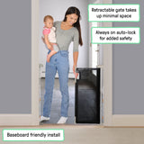 The Thruway 52W Series Pet and Baby Retractable Gate with Tuck Away Mesh, Openings up to 52" Wide - Black