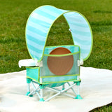 Bright Starts Pop 'N Sit Cabana Portable Booster Chair with UPF Canopy, Indoor/Outdoor, 6 Mos - 3 Yrs - Teal