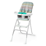 Bright Starts Dine Delight Compact Folding High Chair with 3-Section Plate, Unisex, Playful Paradise Pattern