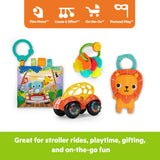 Bright Starts Road Trip 4-Piece Gift Set, Travel Baby Toy Set With Teether Keys, Oball Rattle Roll Car & More, Unisex, 3 Months+