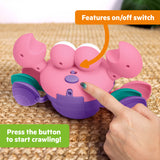 Bright Starts Rockin Crawling Crab Interactive Baby Toy with Music & Dancing, Pink