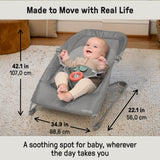 Ingenuity Stow & Go Folding Baby Bouncer Compact Portable Infant Seat with Vibration & Toy - Grey