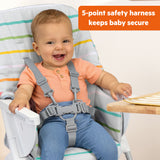 Bright Starts Dine Delight Compact Folding High Chair with 3-Section Plate, Unisex, Playful Paradise Pattern