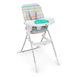 Bright Starts Dine Delight Compact Folding High Chair with 3-Section Plate, Unisex, Playful Paradise Pattern