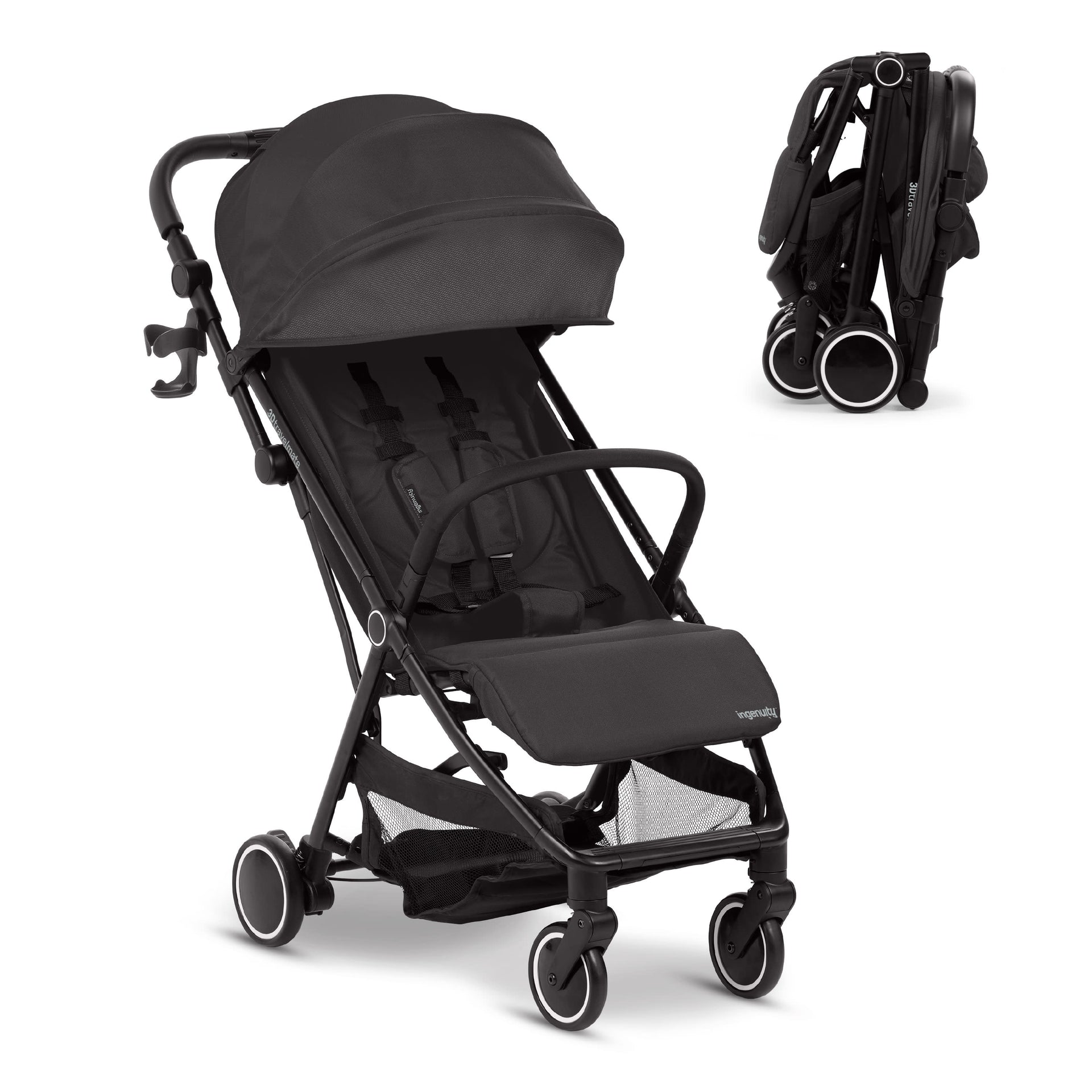 ingenuity stroller travel system Ingenuity 3D Travelmate Pro Compact Travel Stroller with Ride-On Board,  One-Hand Fold, Car Seat Compatible, Protective Canopy