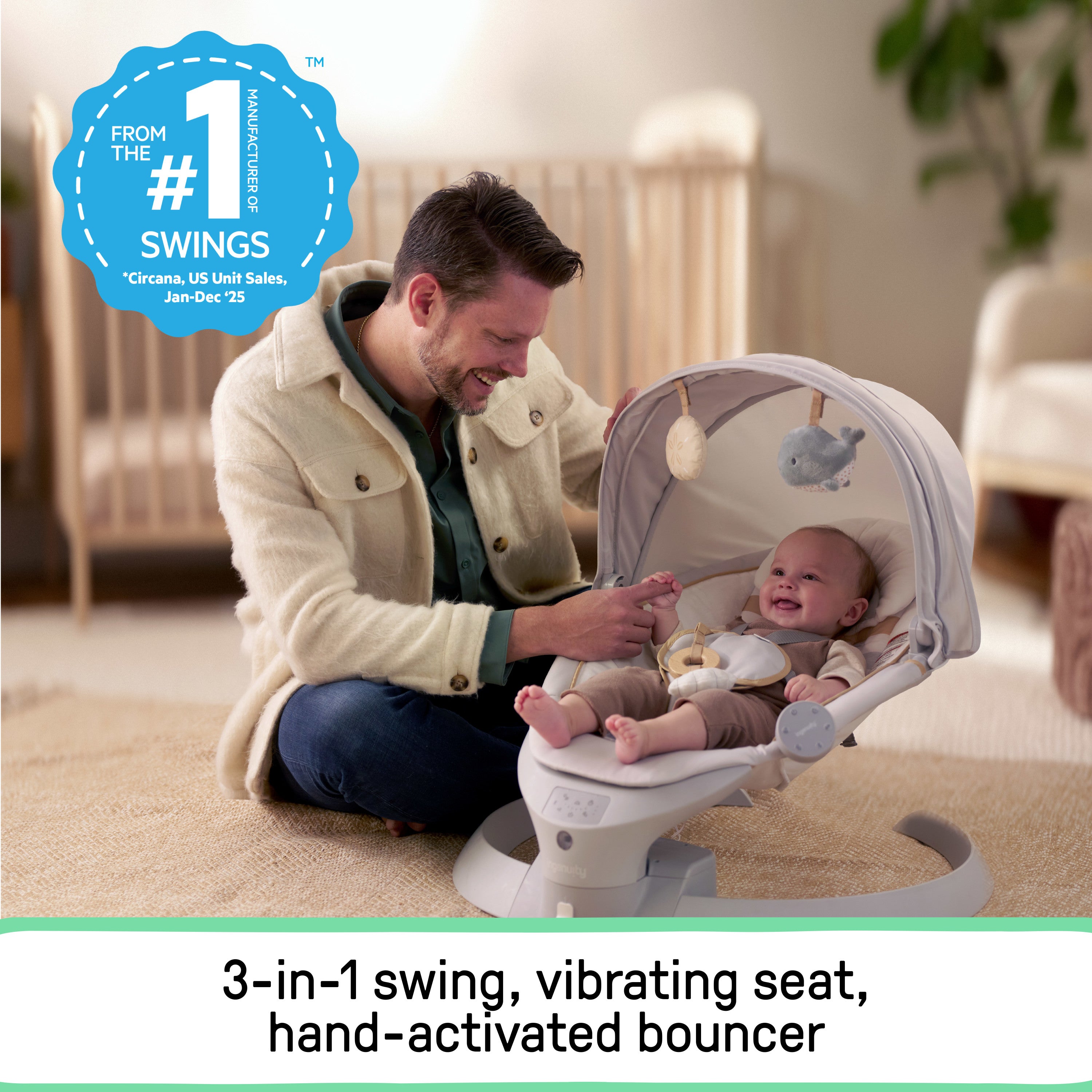 Inlighen Ingenuity Inlighten Bounce & Sway Swing with Bluetooth & Canopy, 3-in-1 ...
