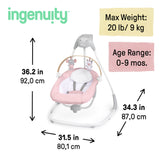 Ingenuity SimpleComfort Compact Soothing Swing, Rotating Toy Bar, Rotating Seat, 6 Speeds, For Ages 0-9 Months, Up to 20 Pounds - Chambray