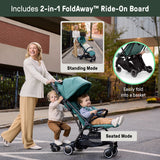 Ingenuity 3D Travelmate Pro Compact Travel Stroller with Ride-Along Buddy Board, One-Hand Fold, Car Seat Compatible, Protective Canopy