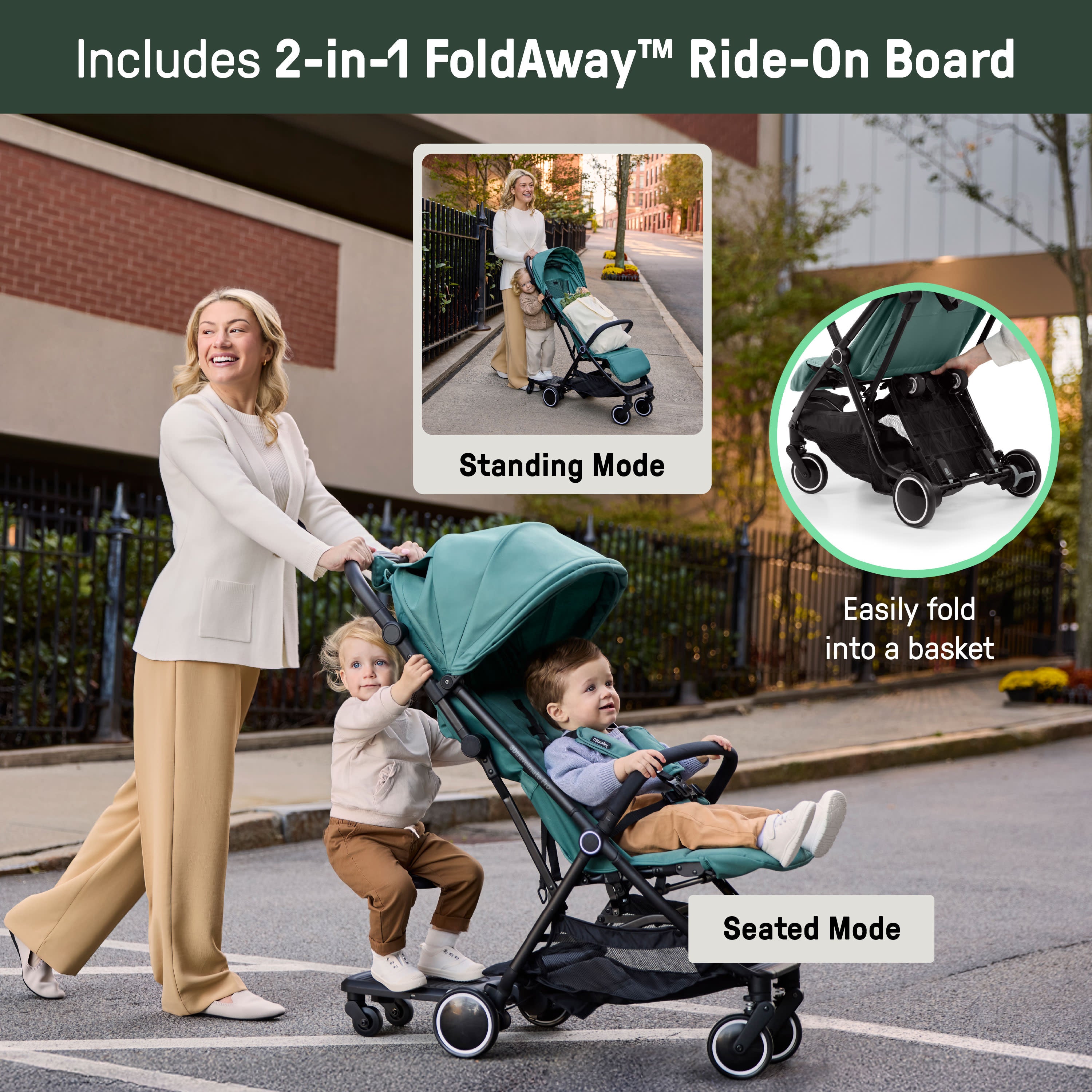 two in one stroller car seat Ingenuity 3D Travelmate Pro Compact Travel Stroller with Ride-On Board, One-Hand Fold, Car Seat Compatible, Protective Canopy – Kids2, LLC