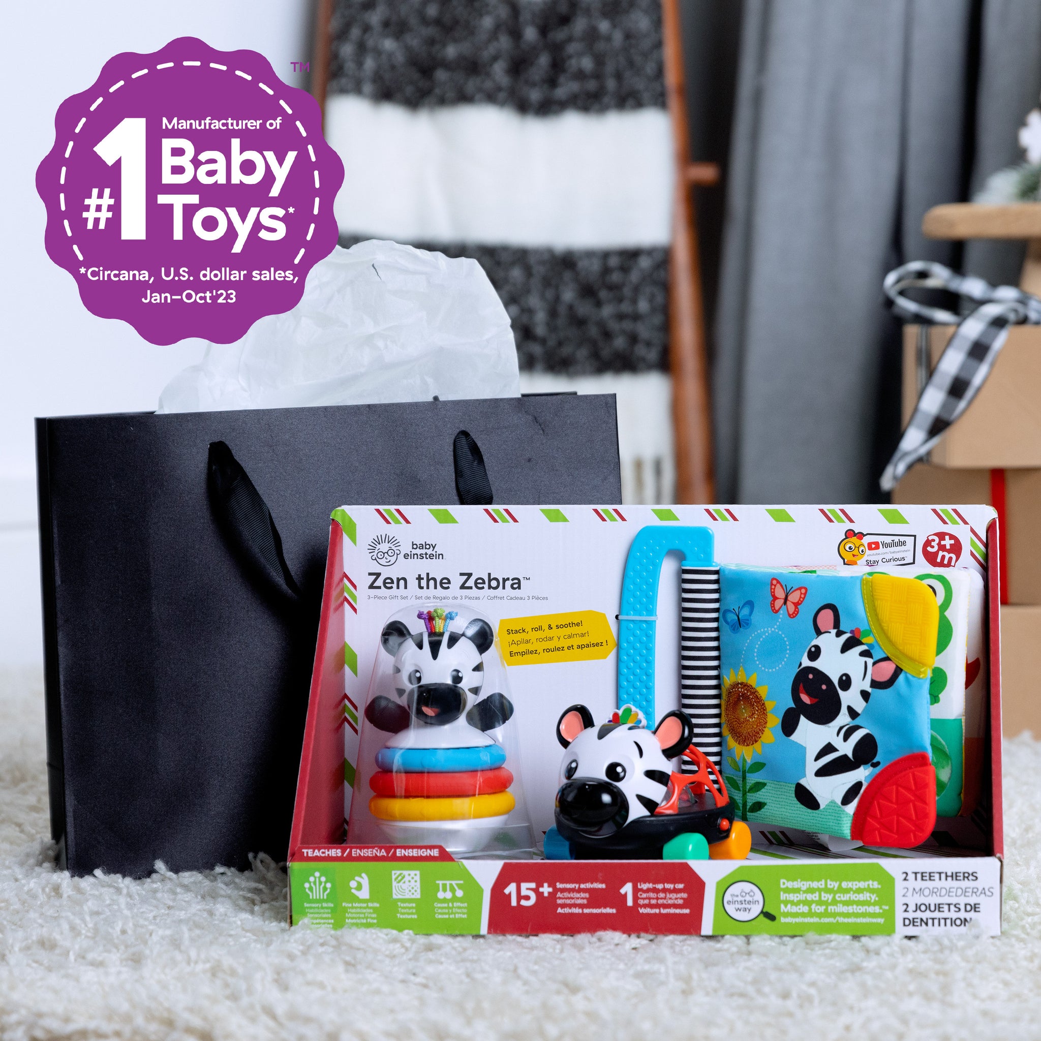 Baby Einstein Zen the Zebra 3-Piece Holiday Gift Set, Ages 3