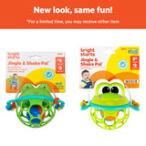 Bright Starts Oball Jingle & Shake Pal, Easy-Grasp Baby Rattle with Chime Ball & Bead Chasers, Frog Character, Green, Newborn+