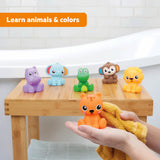 Bright Starts Safari Splashers 6-Piece Baby Bath Toys, Squirting Animal Bath Toy Set, 9 Months+