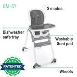 Ingenuity SmartClean Trio Elite 3-in-1 Convertible Baby High Chair, Toddler Chair, and Dining Booster Seat - Slate