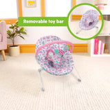 Bright Starts Confetti Rainbow Baby Bouncer, 3 Toys with Removable Toy Bar & Machine Washable Seat Pad, Purple, 0M+