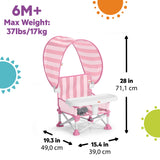 Bright Starts Pop 'N Sit Cabana Portable Booster Chair with UPF Canopy, Indoor/Outdoor, 6 Mos - 3 Yrs - Pink