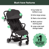 Ingenuity 3D Travelmate Pro Compact Travel Stroller with Ride-On Board, One-Hand Fold, Car Seat Compatible, Protective Canopy - Black