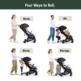 Ingenuity 3D Travelmate Pro Compact Travel Stroller with Ride-On Board, One-Hand Fold, Car Seat Compatible, Protective Canopy - Black