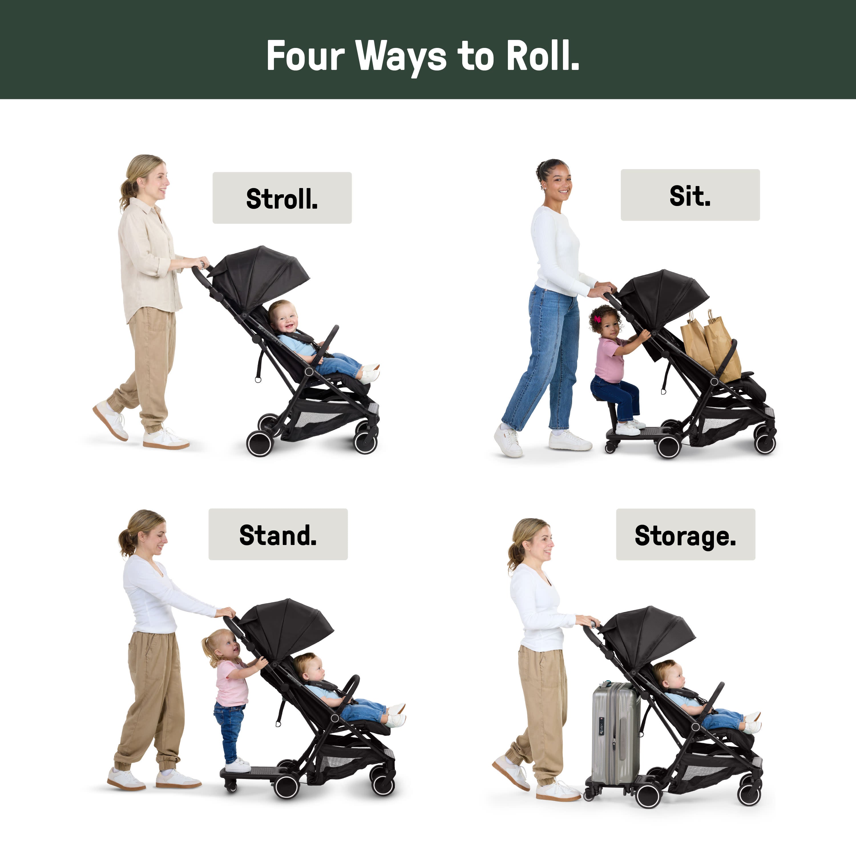 travel stroller with standing board Ingenuity 3D Travelmate Pro Compact Travel Stroller with Ride-On Board, One-Hand Fold, Car Seat Compatible, Protective Canopy