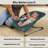 Ingenuity Stow & Go Folding Baby Bouncer Compact Portable Infant Seat with Vibration & Toy - Grey