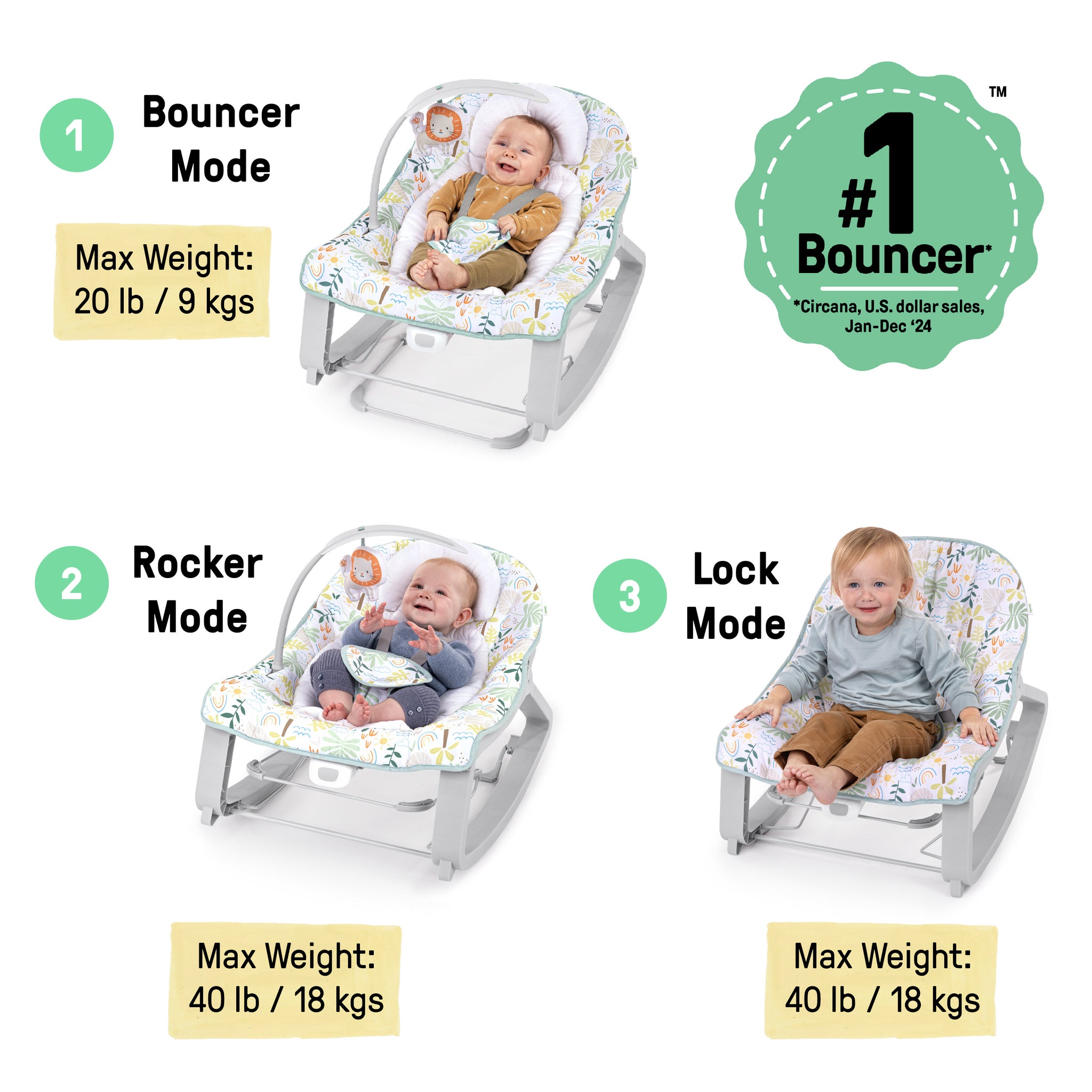 Ingenuity Keep Cozy 3-in-1 Grow with Me Baby Bouncer, Rocker