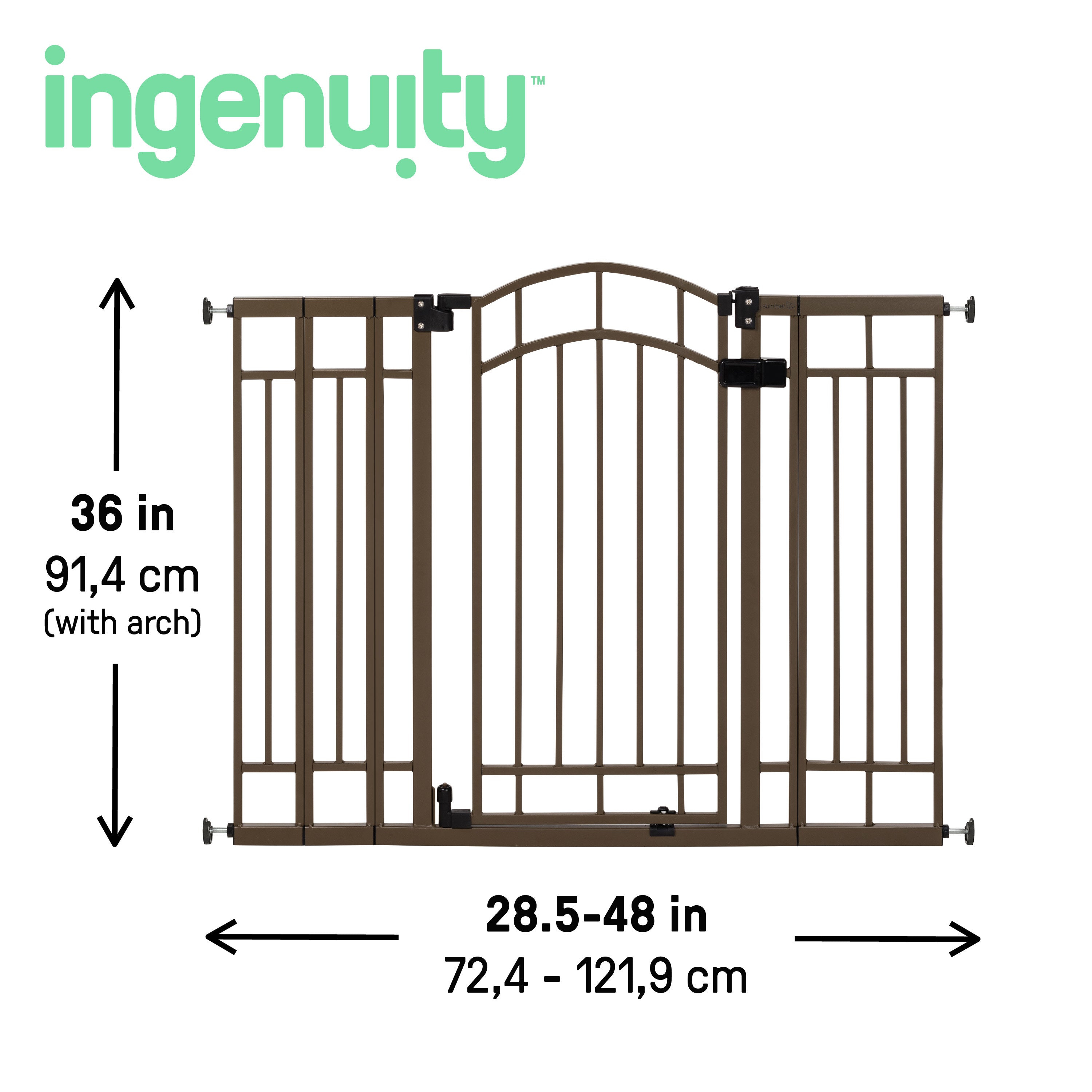 summer infant extra tall walk thru gate bronze Ingenuity Decorative Extra Tall Baby Gate & Dog Gate, 28.5"-48" Wide, 36" Tall, Hardware or Pressure Mounted, Install on Top or Bottom of Stairs, Banister, or Doorway