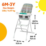 Bright Starts Dine Delight Compact Folding High Chair with 3-Section Plate, Unisex, Playful Paradise Pattern