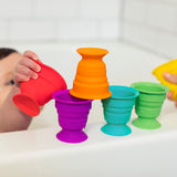 Baby Einstein Stack & Squish Cups 6pc Collapsible Sensory Toys for Bath & Floor Play