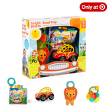 Bright Starts Road Trip 4-Piece Gift Set, Travel Baby Toy Set With Teether Keys, Oball Rattle Roll Car & More, Unisex, 3 Months+