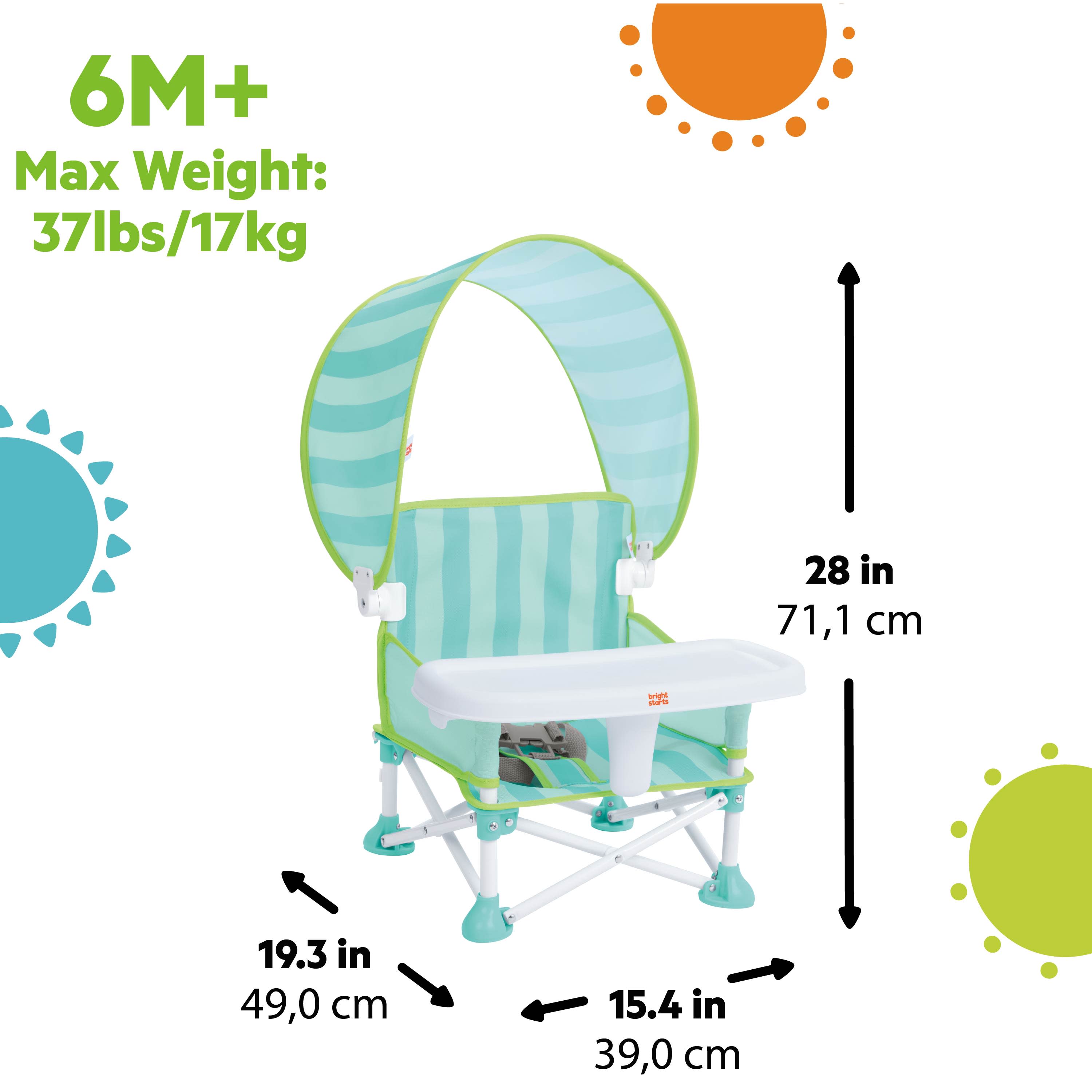 summer infant pop 'n sit portable booster - green Bright Starts Pop 'N Sit Cabana Portable Booster Chair with UPF Canopy, Indoor/Outdoor, 6 Mos - 3 Yrs