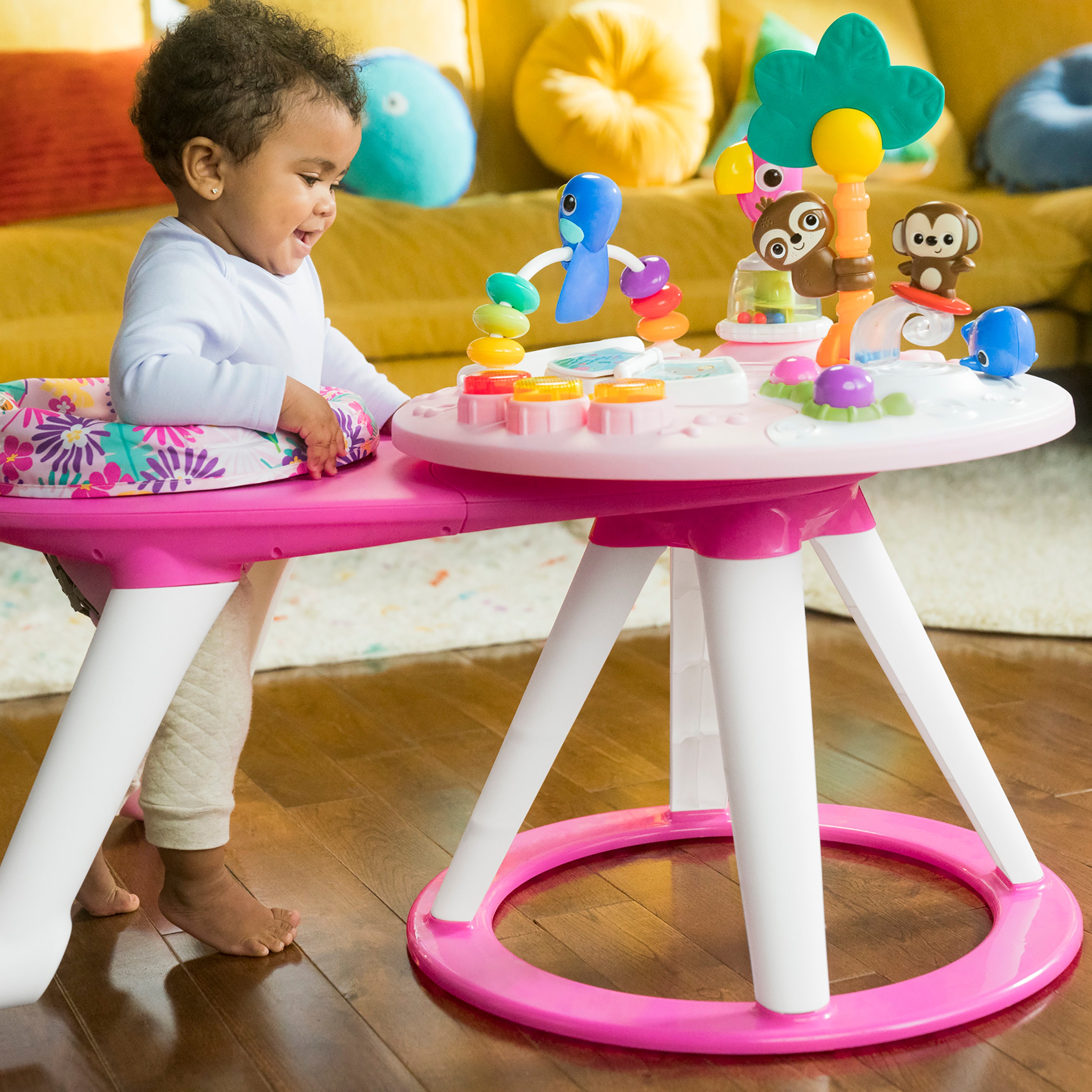 Bright Starts, Around We Go 2-in-1 Walk-Around Activity Centre and Play  Table - Tropic Cool, Walker with Music, Lights and Interactive Toys,  Removable