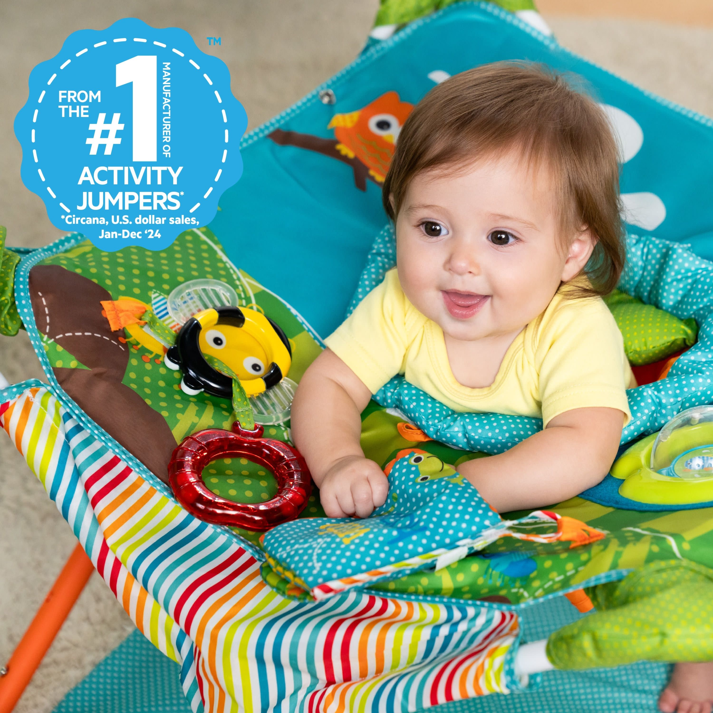 summer infant jumper Bright Starts Pop 'N Jump Portable Activity Jumper, Owl Forest – Kids2, LLC